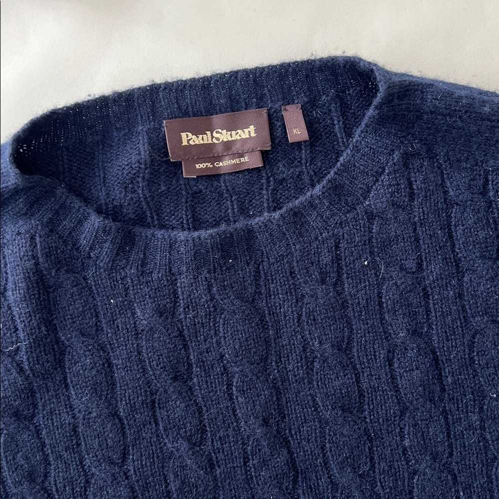 Paul Stuart Men's 100% Cashmere Cable Knit Navy Blue Crewneck Sweater XL $895 - Picture 7 of 8